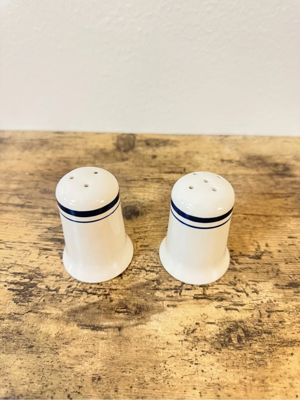 Blue Stripe Stoneware Salt & Pepper Shakers | Set of 2